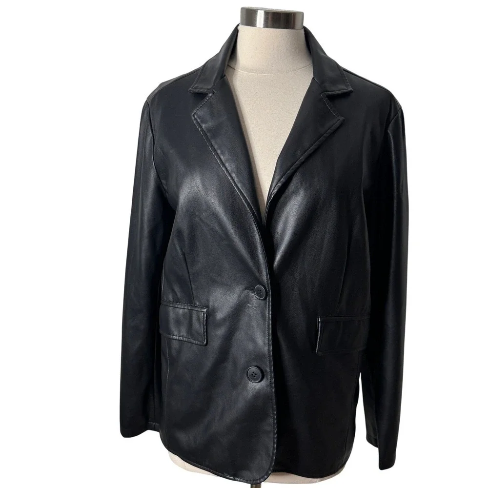 Urban Outfitters Lexi Oversized‎ Faux Leather Blazer Black Jacket Womens Small